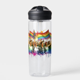 Pride LGBTQIA + People and Flags Personalized Water Bottle
