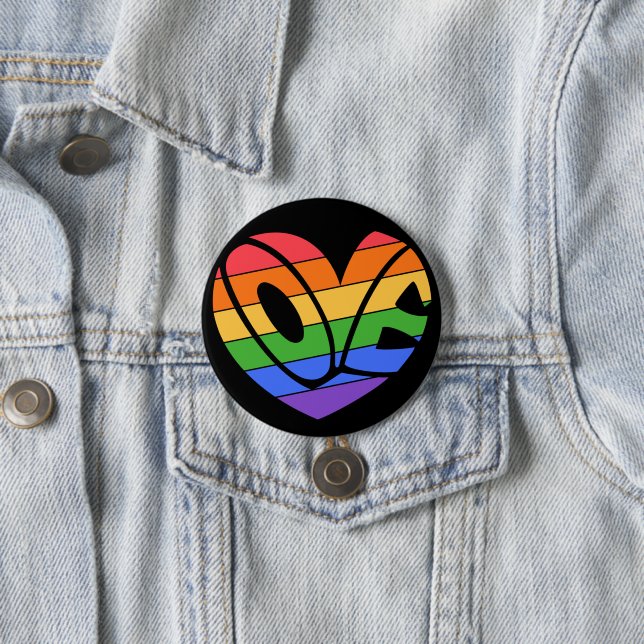Pride Love Gay Rainbow LGBTQ Badge 3 Inch Round Button (In Situ)