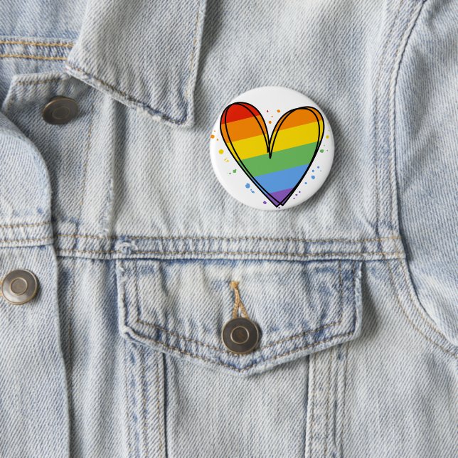 Pride Love Heart Gay Rainbow LGBTQ Keychain 2 Inch Round Button (In Situ)