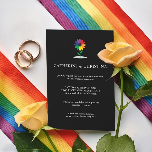 Pride LQBTQ Rainbow Flower Wedding Invitation (Creator Uploaded)