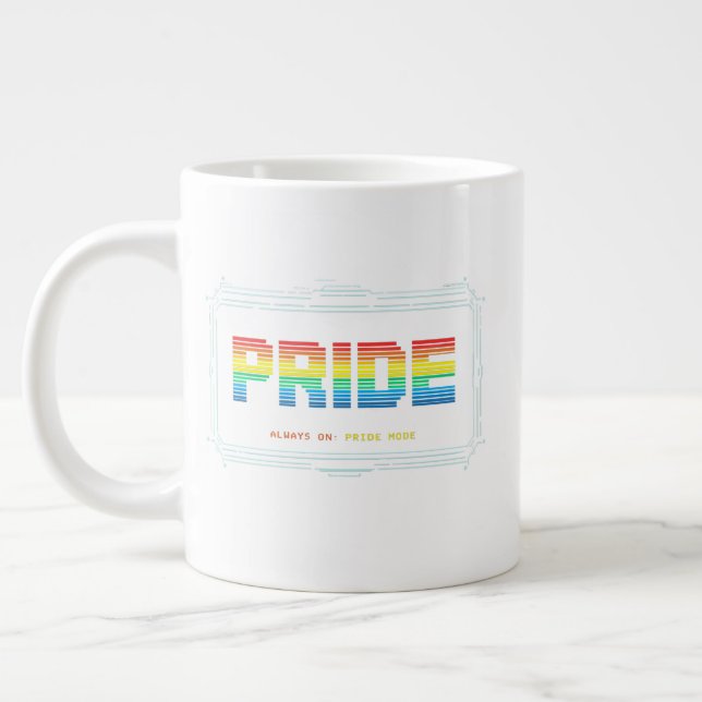PRIDE Mode: Always On – Rainbow Tech Pride Design Large Coffee Mug (Left)