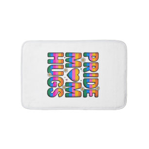 Pride Mom Hugs Vintage Rainbow Vector Design_1 Bath Mat
