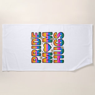 Pride Mom Hugs Vintage Rainbow Vector Design_1 Beach Towel