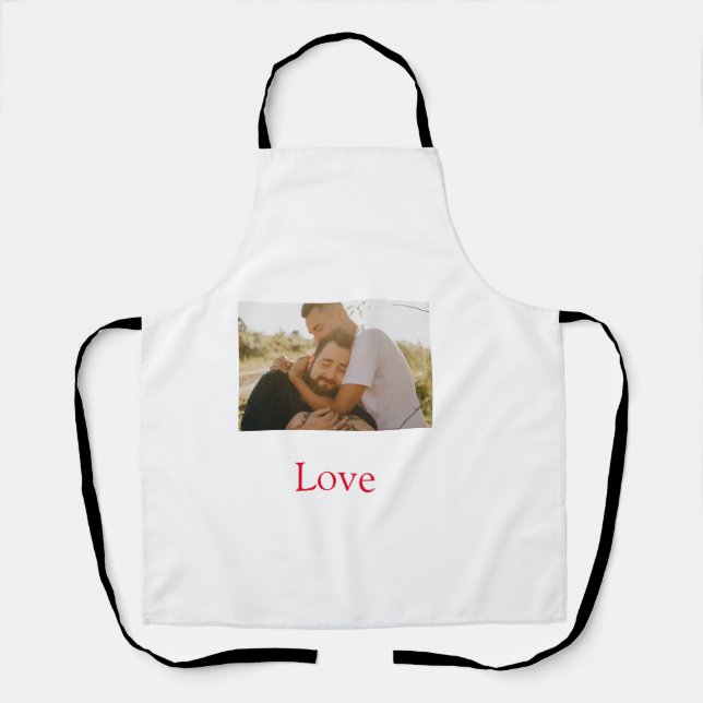 Pride month add gay couple photo name love LQBTQ  Apron (Front)