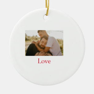Pride month add gay couple photo name love LQBTQ  Ceramic Ornament