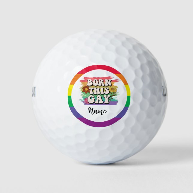 Pride  month  LGBT with rainbow born this gay  Golf Balls (Front)