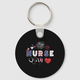 Pride Nurse Usa Flag Stethoscope Patriotic Nurse 4 Keychain