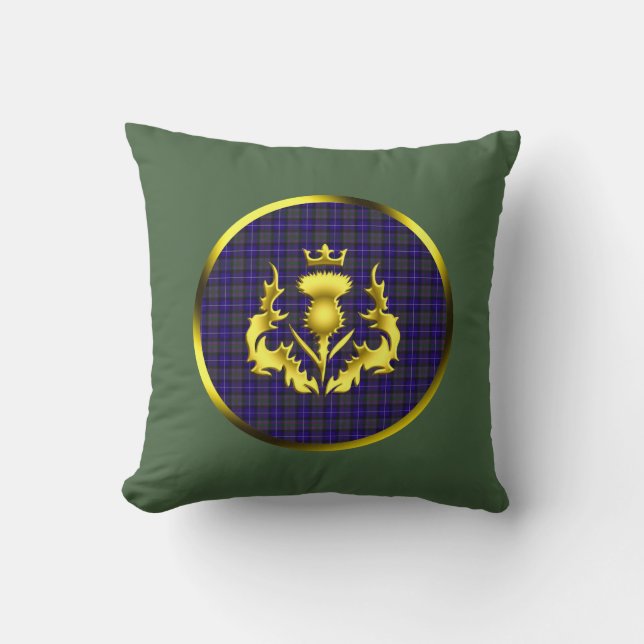 Pride of Scotland Tartan w/Golden Thistle Green Throw Pillow (Front)