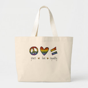 Pride Peace Love Equality Floral Large Tote Bag