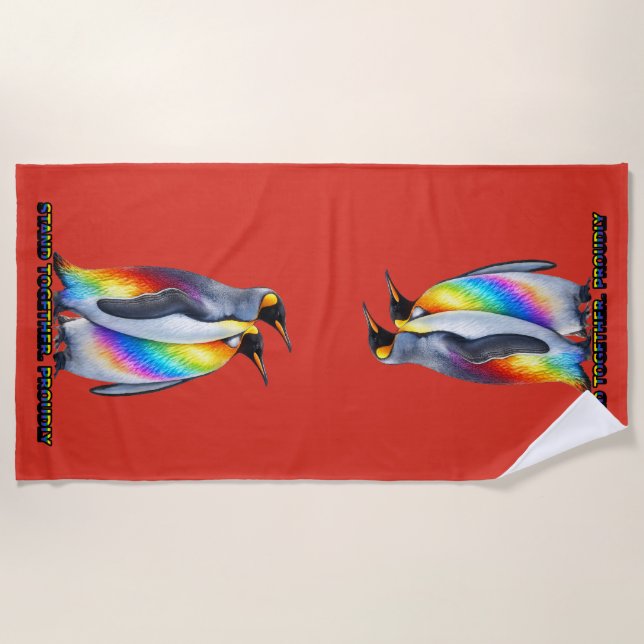 Pride Penguins Stand Together Beach Towel (Front)