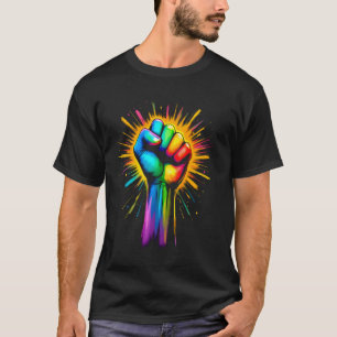Pride Power Fist Rainbow Equality Activism T-Shirt