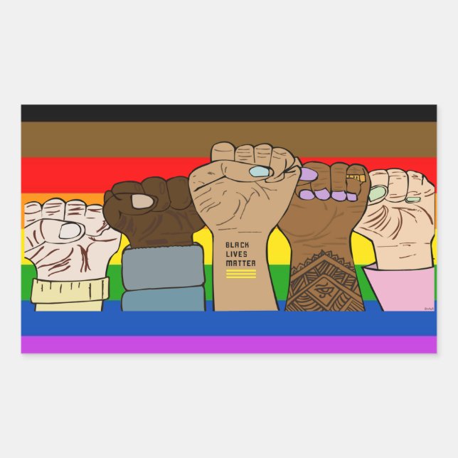 Pride Power Fists / BLM Rectangular Sticker (Front)
