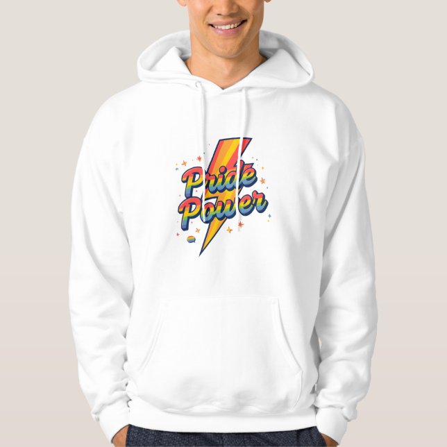 Pride Power Lightning – LGBTQ+ Rainbow Quote  Hoodie (Front)