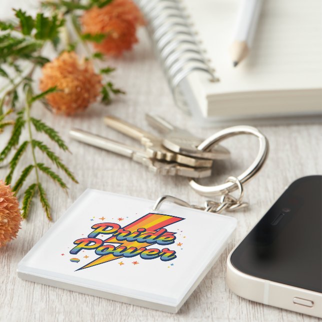 Pride Power Lightning – LGBTQ+ Rainbow Quote  Keychain (Front Right)