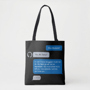 Pride & Prejudice Phone Text - Mr. Darcy & Lizzy Tote Bag