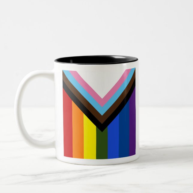 Pride Progress Flag Two-Tone Coffee Mug (Left)