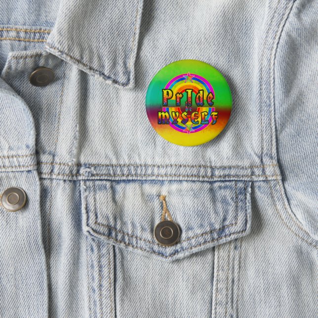 Pride Proud Gay Lesbian Rainbow Happy Star 2 Inch Round Button (In Situ)
