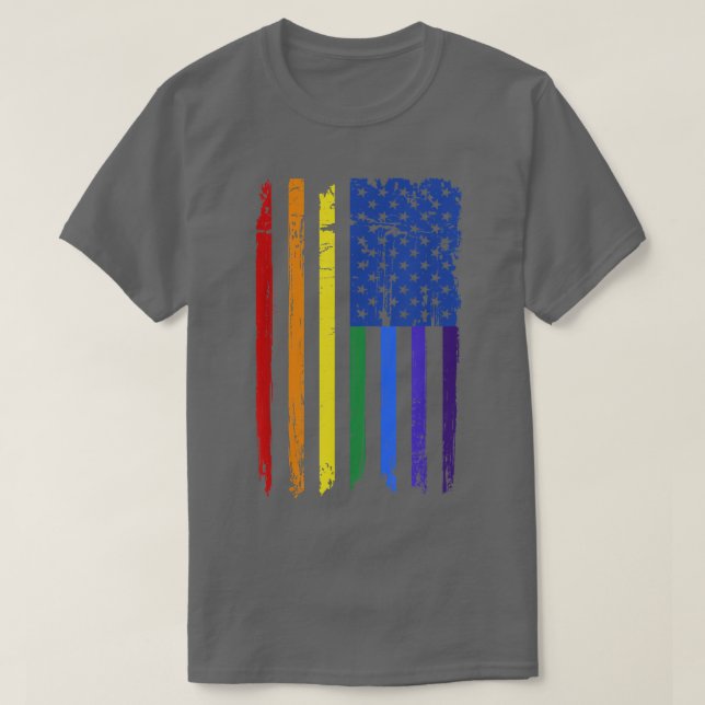 Pride Rainbow American Flag Gay Pride Month  T-Shirt (Design Front)