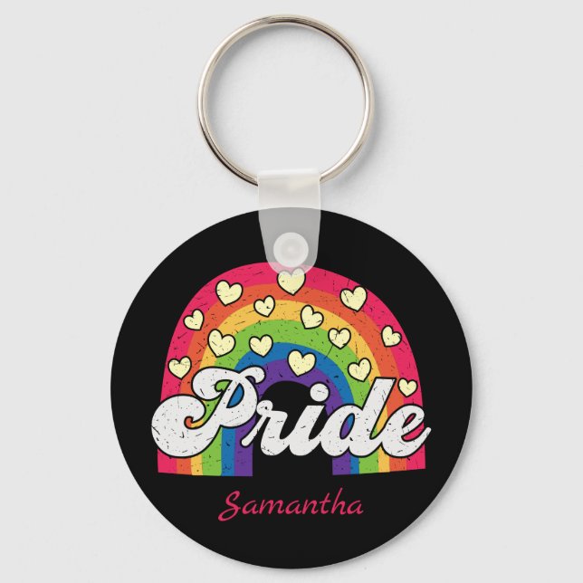 Pride Rainbow and Hearts | LGBTQ Keychain (Front)