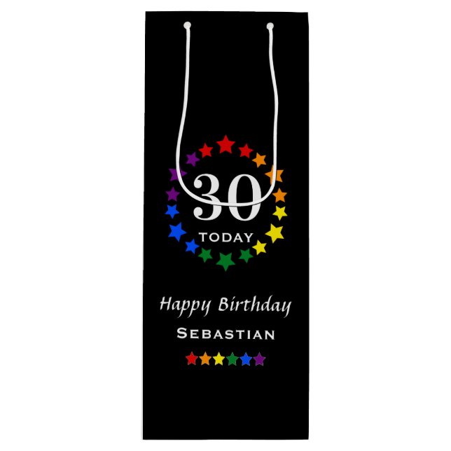 Pride Rainbow Black 30 Today or Any Age Birthday Wine Gift Bag (Front)