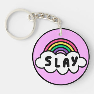 Pride- rainbow colour with clouds.             key keychain