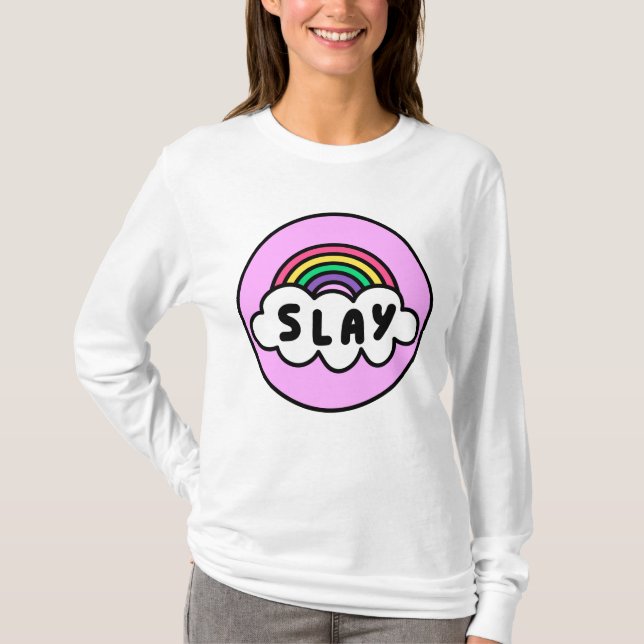 Pride- rainbow colour with clouds.            T-Shirt (Front)