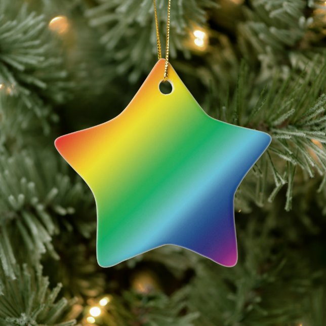 Pride rainbow colours pattern star Christmas cute Ceramic Ornament (Tree)