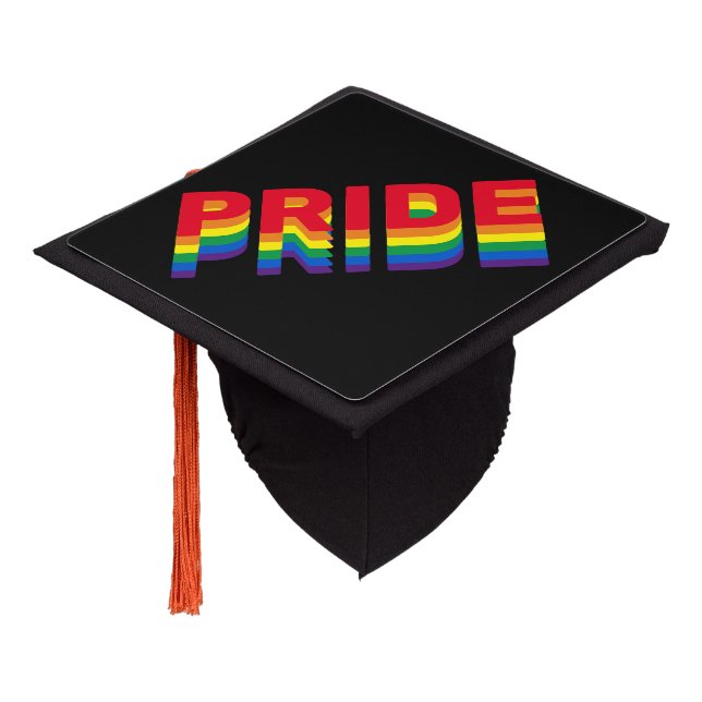 Pride rainbow colours retro modern typography lgbt graduation cap topper (Angled)