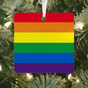 Pride rainbow colours stripes Lgbt gay flag Metal Ornament