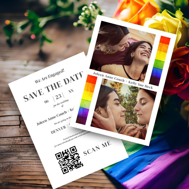 Pride Rainbow Flag Lesbian Gay Wedding 2 Photos Save The Date (Pride Rainbow Flag Lesbian Gay Wedding 2 Photos Save the Date Card with Envelope.)