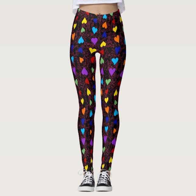 Pride Rainbow Hearts LGBT Gay Queer One Love Leggings (Front)