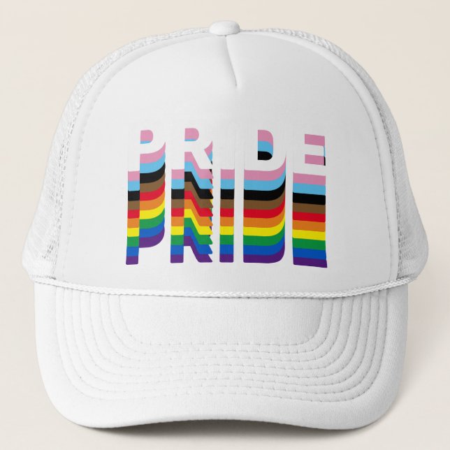 Pride rainbow inclusive diversity lgbtq typography trucker hat (Front)
