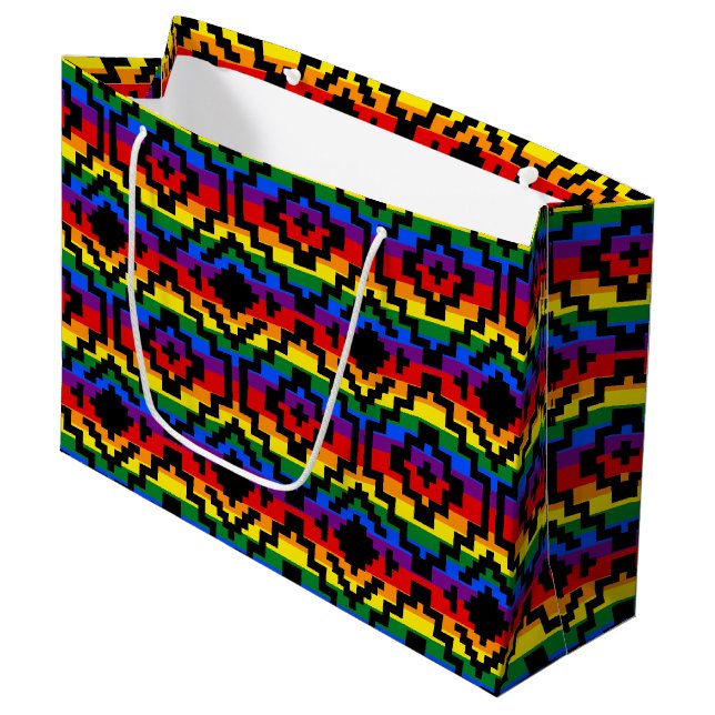 Pride Rainbow LGBTQ Geometric Large Gift Bag (Front Angled)