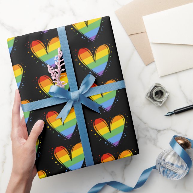 Pride Rainbow LGBTQ Heart Wedding Wrapping Paper (Gifting)