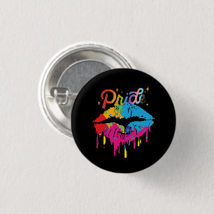 Pride Rainbow Lips LGBTQ Dripping Lips 1 Inch Round Button