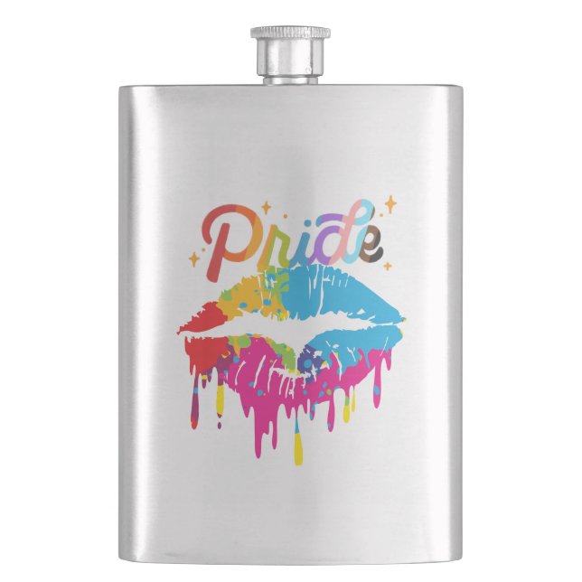 Pride Rainbow Lips | LGBTQ | Dripping Lips Flask (Front)