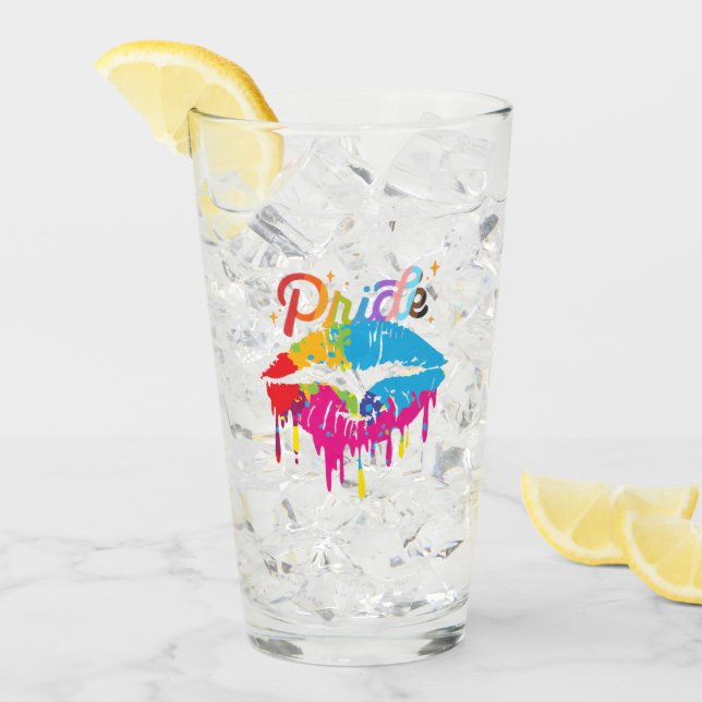 Pride Rainbow Lips | LGBTQ | Dripping Lips Glass (Front Ice)