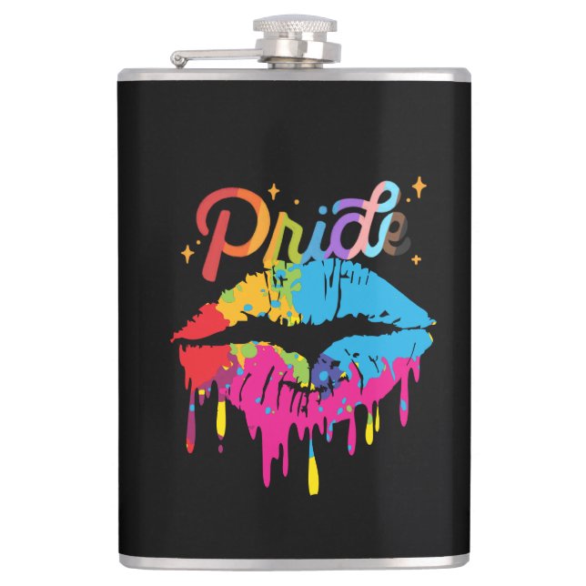 Pride Rainbow Lips | LGBTQ | Dripping Lips Hip Flask (Front)