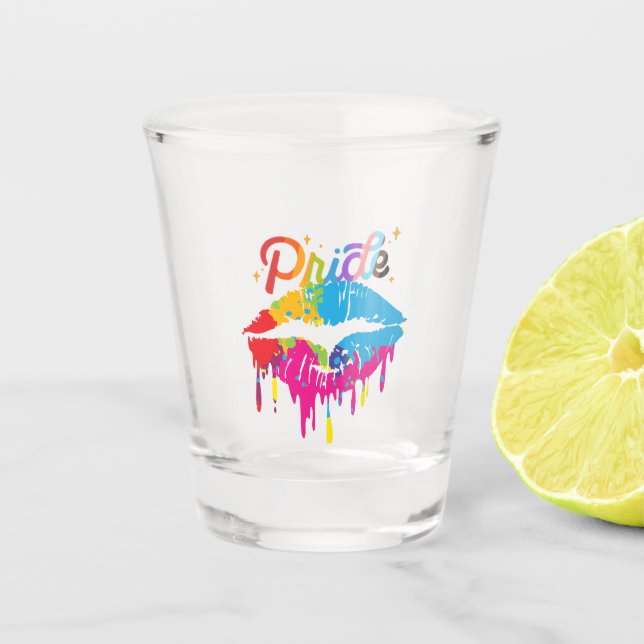 Pride Rainbow Lips | LGBTQ | Dripping Lips Shot Glass (Front)