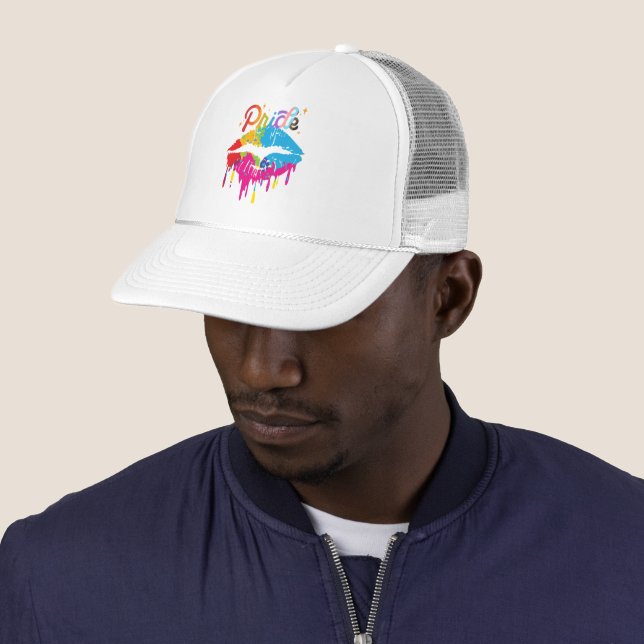 Pride Rainbow Lips | LGBTQ | Dripping Lips Trucker Hat (In Situ)