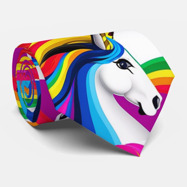 Pride Rainbow Multi-color Unicorn  Pattern Tie (Rolled)