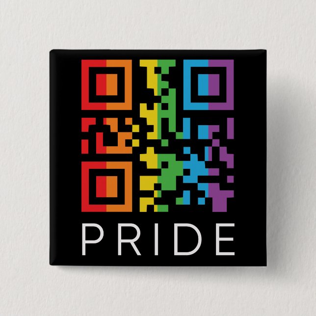 Pride Rainbow QR Code LGBTQIA+ 2 Inch Square Button (Front)