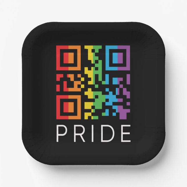 Pride Rainbow QR Code LGBTQIA+ Paper Plate (Front)