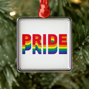 Pride rainbow retro colours gay lgbtq Christmas Metal Ornament