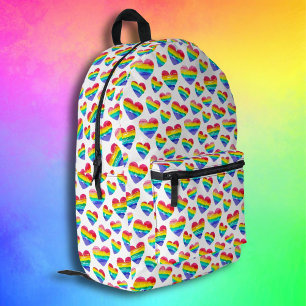 Pride Rainbow Striped Hearts White Printed Backpack