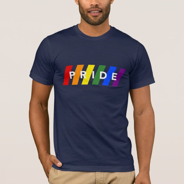 PRIDE Rainbow Stripes on Navy T-Shirt (Front)