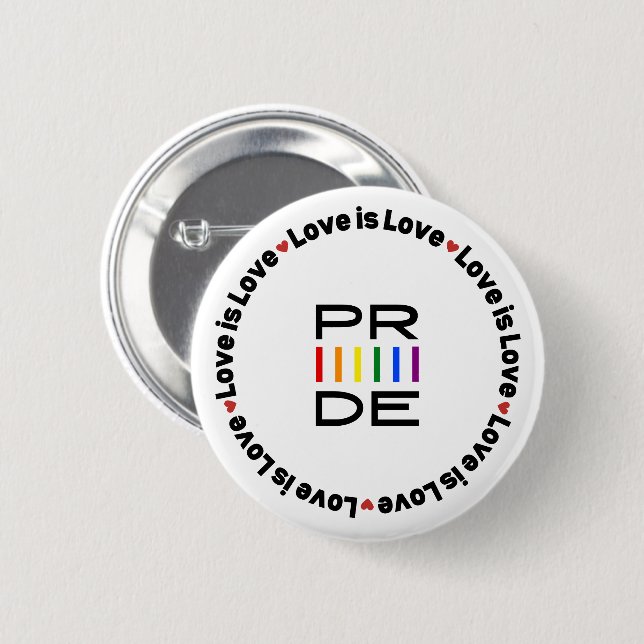 Pride Rainbow Text with Love is Love 2 Inch Round Button (Front & Back)