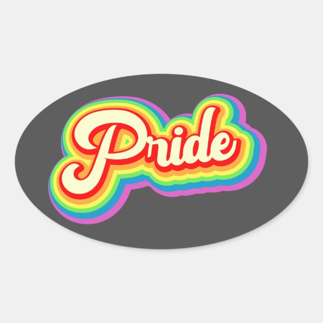 Pride Rainbow Vintage Lettering Oval Sticker (Front)