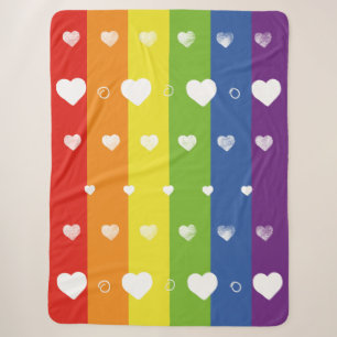 Pride Rainbow   White Hearts   Sherpa Blanket