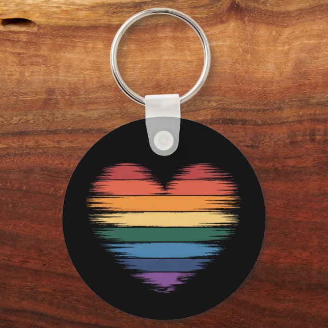 Pride Rainbows Heart Print LGBT Gay Pride  Keychain (Front)